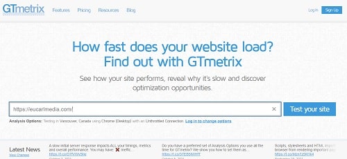 Tools To Measure Website Loading Speed - GT Metrix